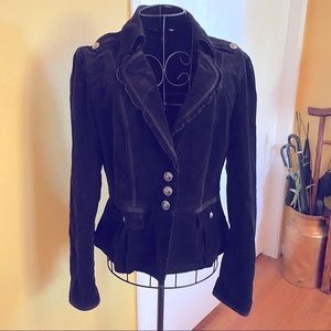 Black tailored faux suede jacket.